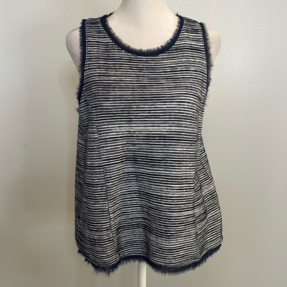 [Vanessa Virginia] Navy/White Striped Knit Blouse - Size Medium